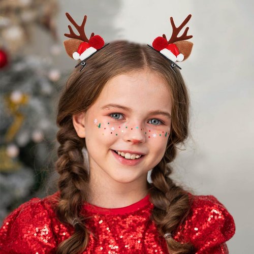 Bartosi Reindeer Antlers Hair Clips Christmas Hairpins Xmas Hair Pins Cute Deer Ears Hair Barrettes Holiday Party Hair Accessories for Women and Girls (Pack of 2)