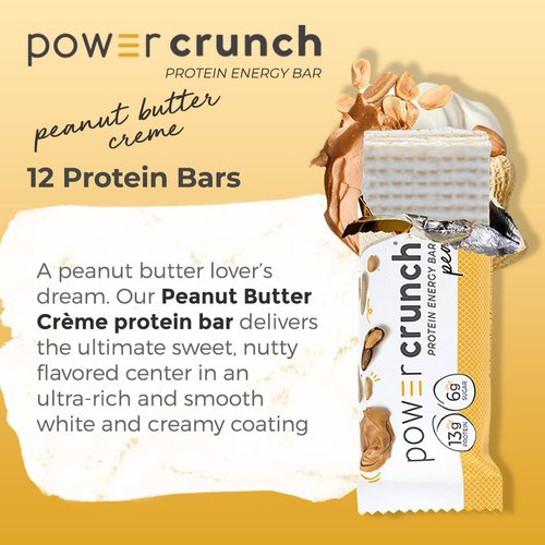 Power Crunch Whey Protein Bars, High Protein Snacks with Delicious Taste, Peanut Butter Cream, 1.4 Ounce (12 Count)
