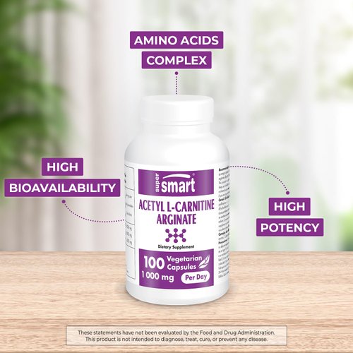 Supersmart - Acetyl L Carnitine Arginate 1000mg per Day (Advanced Form) - Pure Amino Acids Supplement | Non-GMO & Gluten Free - 120 Vegetarian Capsules
