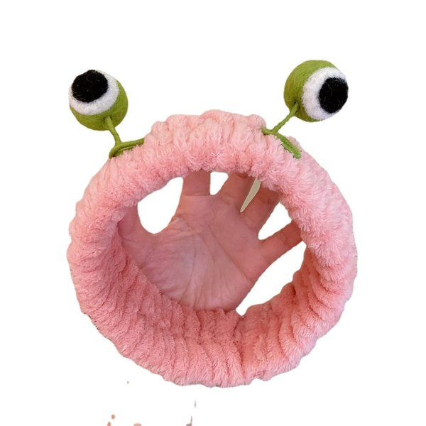 Hofar Pink Big Eyes Face Wash Headband Hairband with Snail Coral Fleece Cartoon Cute Creative Hair Accessories