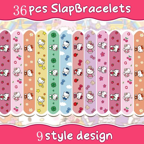 GOTOFUN Kitty Party Supplies, Kitty Slap Bracelets, 86PCS Party Favors Contains 36 Slap Bracelets and 50 Stickers, Great Birthday Gift for Boys Girls, Kawaii Goodie Bag Stuffers