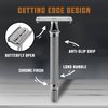 Viking Revolution Long Handle Double Edge Safety Razor - Butterfly Open Razor with 10 Japanese Stainless Steel Double Edge Safety Razor Blades - Close, Clean Shaving Razor for Men (Chrome Metal Razor)