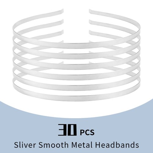 Cinaci 30 Pack 5MM /0.2 Inch Wide Thin Blank Plain Smooth Metal Base DIY Headbands Hair Bands for Women Men Girls Hair Accessories Craft Silver Gold Black (Silver)