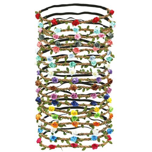 HOPEANT 18 PCS Multicolor Flower Headband Women Girl Bohemian Flower Crown Garland headpieces For Festival Wedding