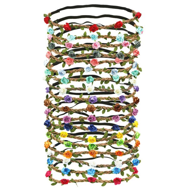 HOPEANT 18 PCS Multicolor Flower Headband Women Girl Bohemian Flower Crown Garland headpieces For Festival Wedding