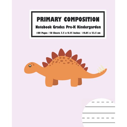 Primary Composition Notebook: Pink Pastel Dinosaurs Grades K-2 | Drawing and Writing Space: 7.5" x 9.25" Inches - 100 Pages / 50 Sheets, Kindergarden Age 2 and up