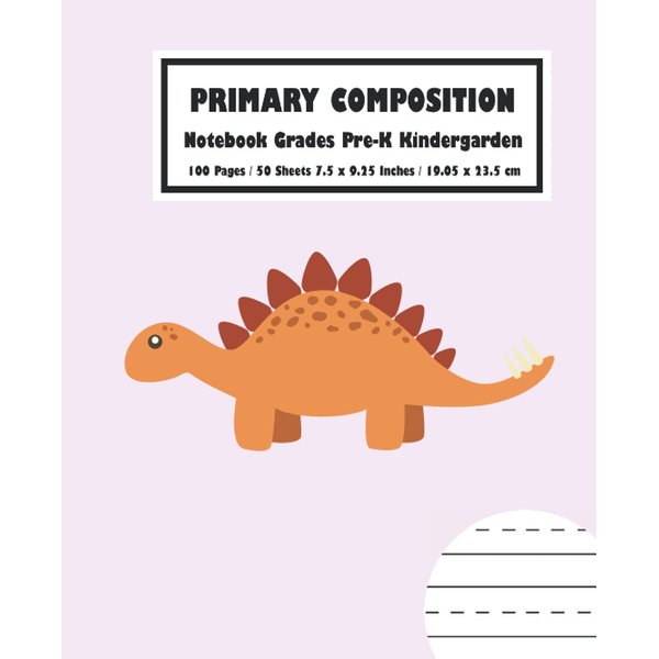 Primary Composition Notebook: Pink Pastel Dinosaurs Grades K-2 | Drawing and Writing Space: 7.5" x 9.25" Inches - 100 Pages / 50 Sheets, Kindergarden Age 2 and up