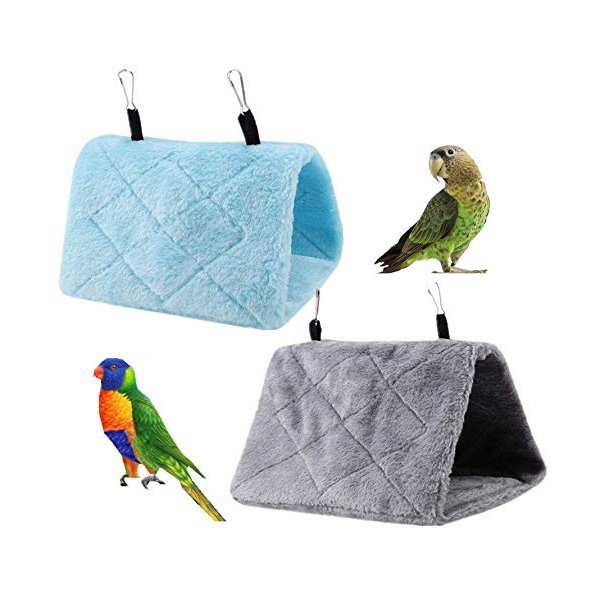 Magnoloran 2 Pack Warm Bird Nest House Bed Hanging Hammock Sleeping Bed Plush Hanging Snuggle Cave Happy Hut for Pet Parrot Parakeet Cockatiel Conure Cockatoo African Grey Macaw(Blue&Grey)