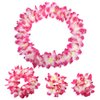 Hawaiian Leis Luau Tropical Headband Flower Crown Wreath Headpiece Wristbands Women Thicker Necklace Bracelets Hair Band For Summer Beach Vacation Pool Party Decorations Favors Supplies Set Rose