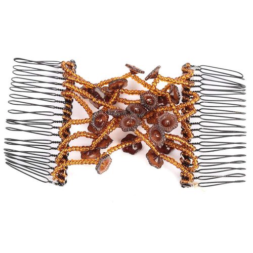 Hair Comb Wire Plate Hair Comb Water Drop Beads Magic Hair Clips Hair Comb Magic Elastic Hair Clips For Women Girls Hair Accessory(Coffee)
