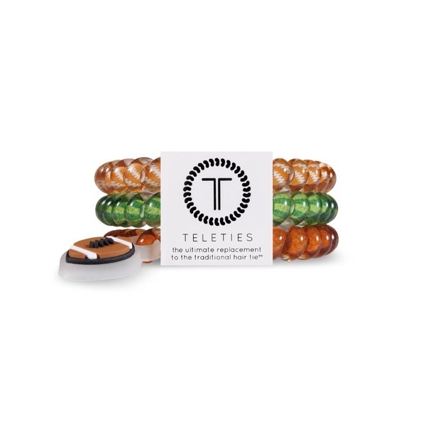 TELETIES - Small Spiral Hair Coils - Sports Collection - Ponytail Holder Hair Ties for Women - Phone Cord Hair Ties - Strong Grip, No Rip, Water Resistant, No Crease - 3 pack - Football