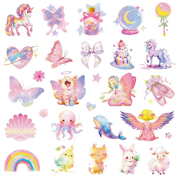Hohamn Glitter Tattoos for Girls Kids, 12 Sheets Glitter Butterfly Unicorn Mermaid Ice Cream Temporary Tattoos for Girls Birthday Party Supplies Gifts Decoration