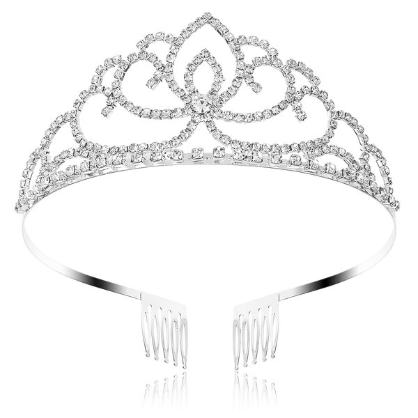 FASOTY Silver Tiara Crystal Crown with Combs Elegant Princess Tiaras and Crowns for Women Girls Rhinestone Headband for Bridal Wedding Birthday Party Prom