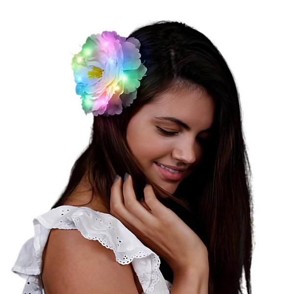 Green on Blue on Pink on White LED Flower Hair Clip for Festive Fashionistas
