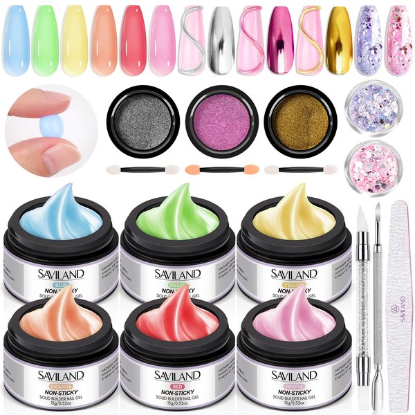 Saviland Solid Builder Nail Gel: 6 Color No-Sticky Hand Nail Extension Gel without Nail Form for 3D Sculpting Nail Gel Carving Nail Art Beginner Builder Nail Glue Gel Kit for Home Salon