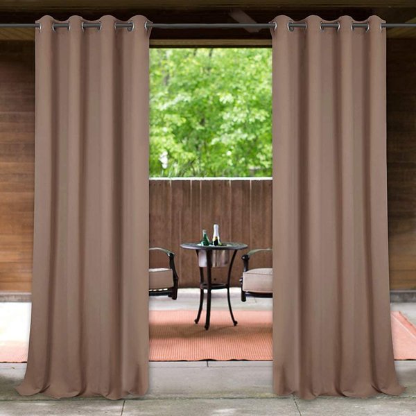 StangH Outdoor Curtains Waterproof - Thick Fabric Light Blocking Blackout Patio Drapes with Grommet Top Thermal Insulated Drapes for Lanai/Porch/Open-air Dining, Mocha, W52 x L108, 1 Panel
