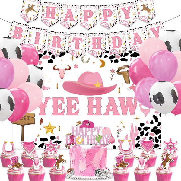Western Party Decorations Western Cowgirl Birthday Party Decorations Includes Birthday Banner, Cake Topper, Cupcake Toppers,Balloons, Background for Girl Birthday