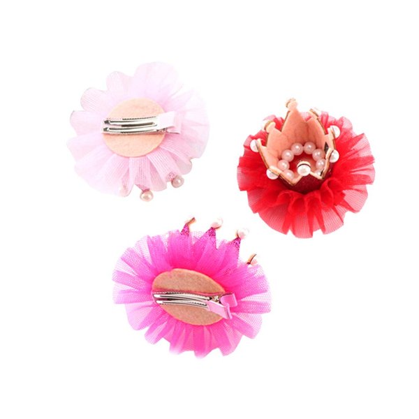 Pearl Hair Pins 3Pcs Girls Crown Princess Flower Pearl Tiara Barrette Side Clips Hair Accessories for Party Favor Mixed Color Hair Pin