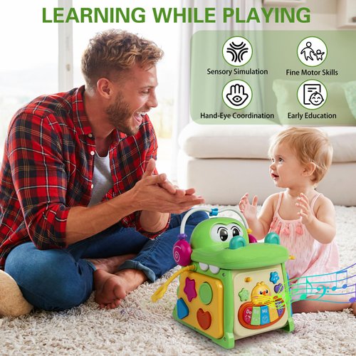 WTFIC Montessori Activity Cube Toys for Toddlers Age 2 Years,Boys Girls Sorter Toys with Light,Musical Learning Busy Cube,Baby Gifts for 18 Months 2-3 Year Old,Educational Learning Infant Toy