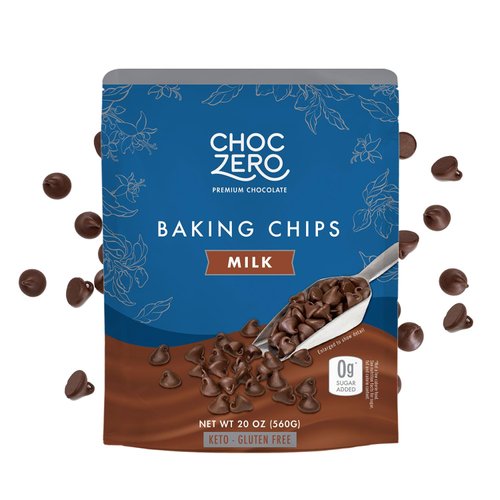 ChocZero Milk Chocolate Chips - No Sugar Added, Low Carb, Keto Friendly, Gluten Free - 20 Ounce Bulk Bag for Baking Keto Diet Cookies and Dessert
