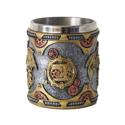 alikiki Medieval Steampunk Dragon Mug - Renaissance Mechanical Dragons Beer Stein Tankard Stainless Coffee Cup Father Day Gift Mug for Dragon Collector Lovers Themed Party Decoration (14OZ)
