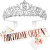 Silver Tiara for Women Birthday, Crowns for Women, Happy Birthday Queen Tiara for Women, Birthday Queen Crown for Girls, Tiaras and Crowns for Women with Birthday Girl Sash, Crowns with Rhinestone