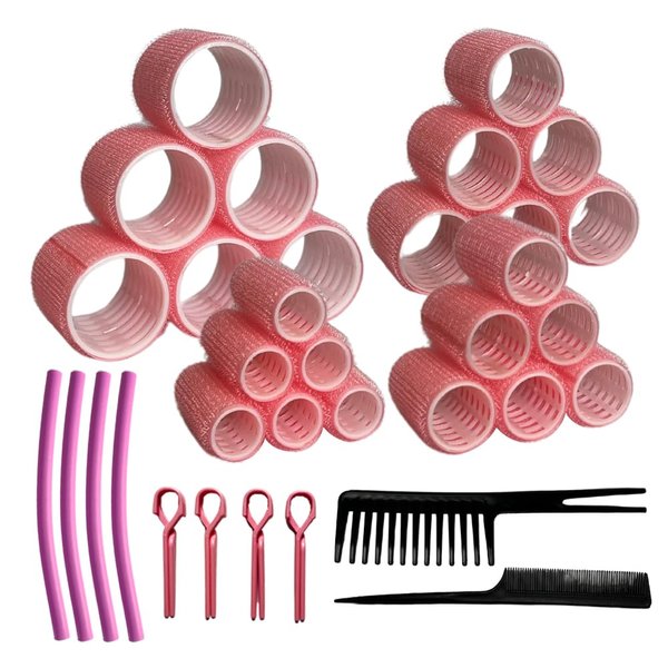 56-Piece Pink Hair Rollers Set