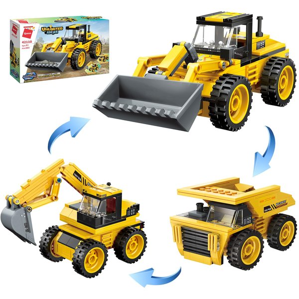 QMAN 3in1 Construction Cars Building Blocks for Boys 6 Year and Up, Educational Building Toy for Kids 6-12 Years, Build Loader Excavator Dump Truck
