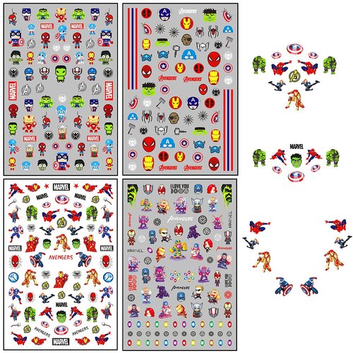 Cute Cartoon Nail Art Stickers 3D Self Adhesive Nail Decals Anime Kawaii Nail Sticker Designer Nail Supplies for Boys Kids Girls Manicure Tips Party Decoration (4 Sheets)