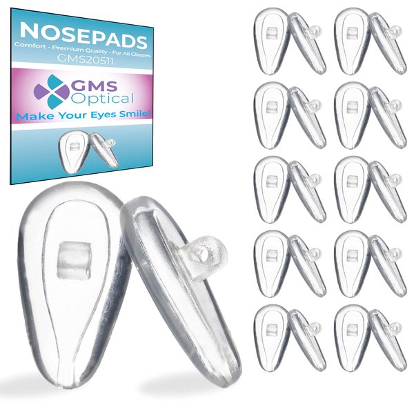 GMS Optical Air Bag Screw-in Silicone Nose Pads for Glasses, Sunglasses, and Eye-wear - 10 Pair (11mm)