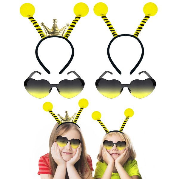 Dolkoic Bee Bopper Antenna Headband Bee Tentacle Hair Bands and Sunglasses for Halloween Bumble Bee Birthday Themed Party Costume Cosplay Party Favors