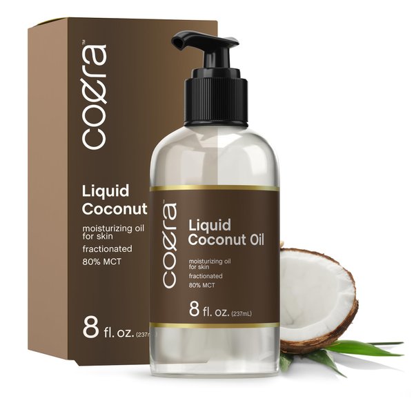Coera Fractionated Coconut Oil | 8 fl oz | Liquid Moisturizing Oil for Skin | Free of Parabens, SLS, & Fragrances | Packaging May Vary