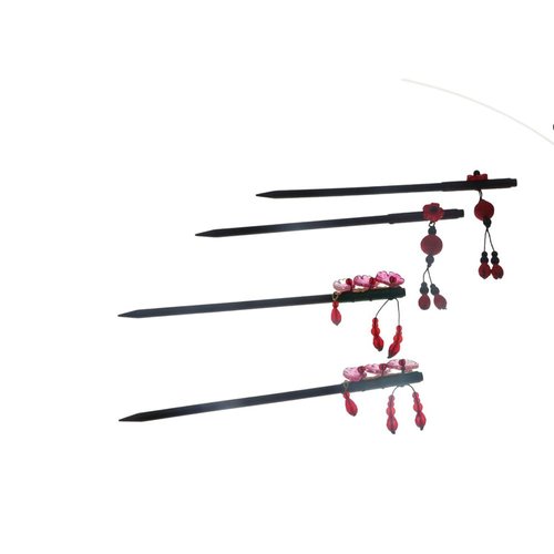 Vctitil 4Pieces Chinese Traditional Flower Hair Chopstick Set,Handmade Retro Red Flower Tassel Hair Pins for Women Girl Hair Accessories Long Hair(Red)