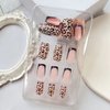 24Pcs Leopard Press on Nails Medium Fake Nails Square Shape Acrylic Nails French Tip Stick on Nails with Designs Glossy Glue on Nails for Women and Girls Nail Art Decorations