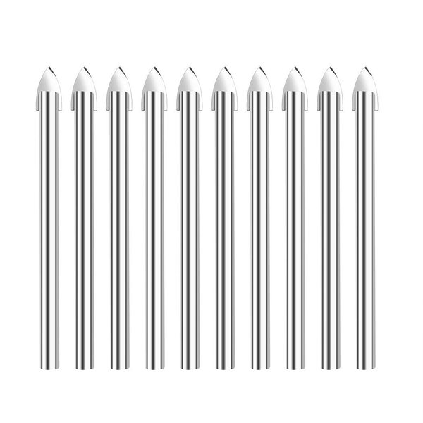 10Pcs Glass Drill Bits For Glass Ceramic Marble Tile Concrete 6MM 1/4" Round Shank Drilling Carbide Wall Tile Ceramic Glass Drill Bit Set