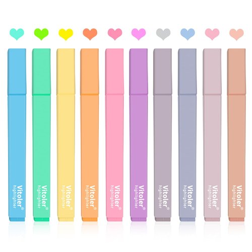 Vitoler 10Pcs Aesthetic Bible Highlighters, Chisel Tip Marker Pen,Assorted Color Candy Highlighters,No Bleed Bible Highlighters,Cute Pastel Highlighters for Journaling Planner Notes