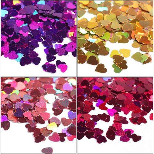 Valentine Heart Nail Glitters Sequins Heart Nail Decals 12Colors Heart Nail Art Confetti 3D Holographic Shiny Nail Flakes Acrylic Valentine's Day Nail Art Supplies Nail Art Decorations Accessories
