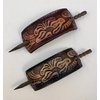 Made in USA - 2 GENUINE THICK LEATHER Floral Hair Barrettes with Sticks, Ponytail Holders, Flowers, Choice of Colors Dark Brown, Light Brown, Black