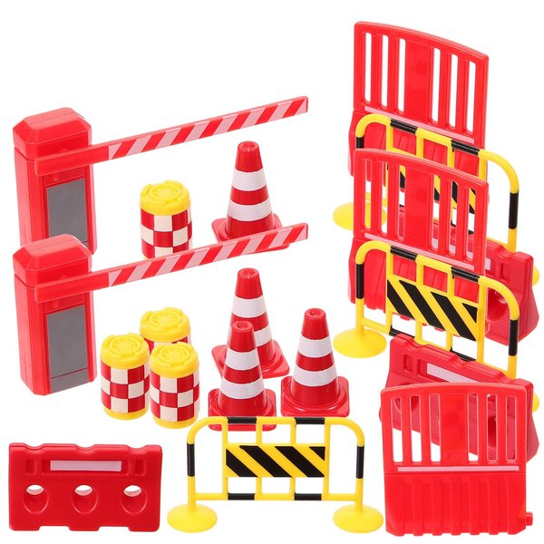 Gadpiparty 1 Set Play Traffic Signs Street Signs Playset Mini Traffic Cones Street Warning Signs Toy Anti-Collision Barrels Kids Signs Construction Playset for Sand Table
