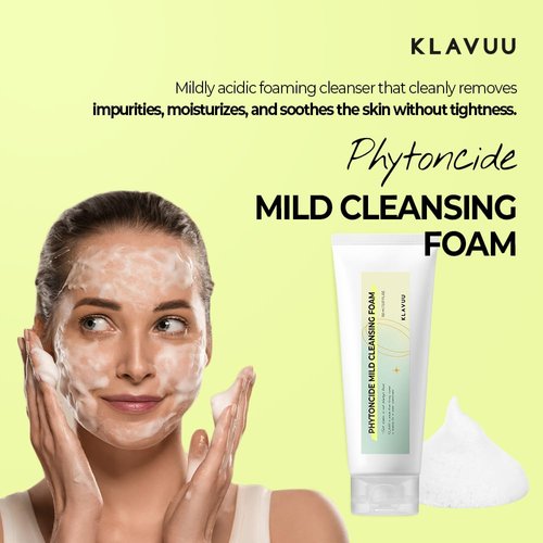 KLAVUU Phytoncide Mild pH Balancing Facial Cleanser - pH 5.5 Mild Foaming Cleanser with Panthenol for Strengthening Skin Barrier Face Wash - 5.07floz