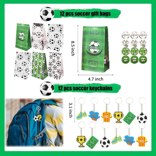 XIPEGPA 146 PCS Soccer Party Favors Soccer Birthday Party Supplies with Soccer Themed Bags Erasers Whistle Stickers Slap Bracelets Keychains for Football Sport Party Favors Goodie Bags Decorations