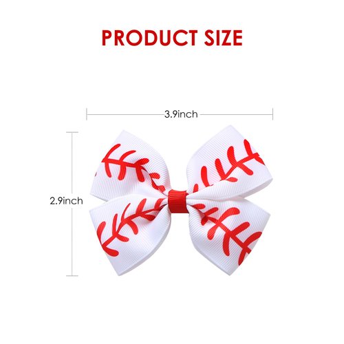 4PC Baseball Hair Bow Clips for Baby Girls Women 4 Inch White Softball Cheer Hair Accessories