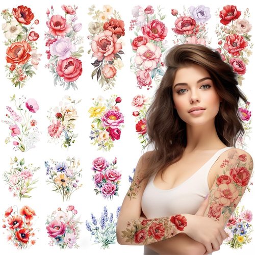 JoyfulGlam Temporary Tattoos for Women - 30 Sheets Realistic Watercolor Floral Fake Tattoos Durable, Semi Permanent Tattoo Stickers Adult Fashionable Body Art for Parties & Styling Accessories