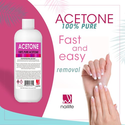 Nailite Nail Polish Remover – 100% Pure Acetone, Quick Professional Ultra-Powerful Remover, for Natural, Gel, Acrylic, Shellac Nails and Dark Colored Paints (16 Fl. Oz.)