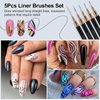 MUIIGOOD Nail Art Liner Brushes, 5Pcs Liner Brush For Nails, Painting Nail Art Brush Set Dotting Drawing Tool for Long Lines, Thin Details, UV Gel Polish Painting, Fine Drawing 7/9/11/15/25mm(Black)