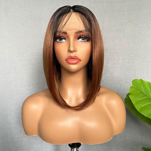 SOKU Ombre Brown Lace Front Wigs 12 Inch Synthetic Bob Wigs with Baby Hair Short Straight Lace Front Wigs Pre Plucked Heat Resistant Fiber Hair for Women
