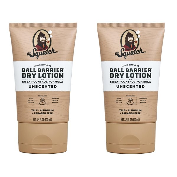 Dr. Squatch Ball Barrier Dry Lotion, No Mess Body Powder Lotion for Men, Made With Natural Ingredients - 2-Pack Unscented