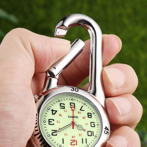 Outdoor Belt Fob Watch - Carabiner Watch Glow in The Dark Clip-on Watch Luminous Pocket Watch for Outdoor Sports Rock Climbing Mountaineering (White)