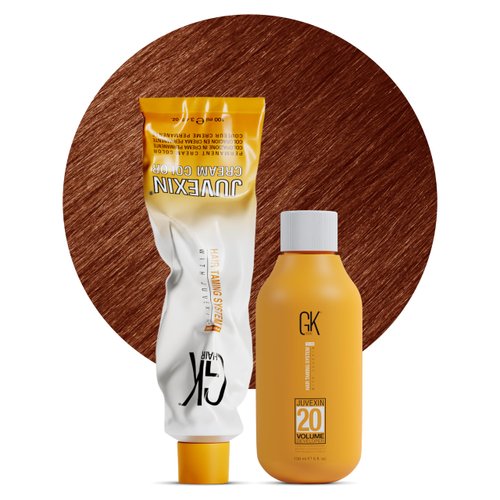 GK HAIR Global Keratin Intense Copper Blonde 7.44 Hair Color Cream Tube (3.4 Fl Oz/100ml) + 20 Volume Developer (5 Fl Oz/150ml) - Professional Permanent Long Lasting Toner Dye