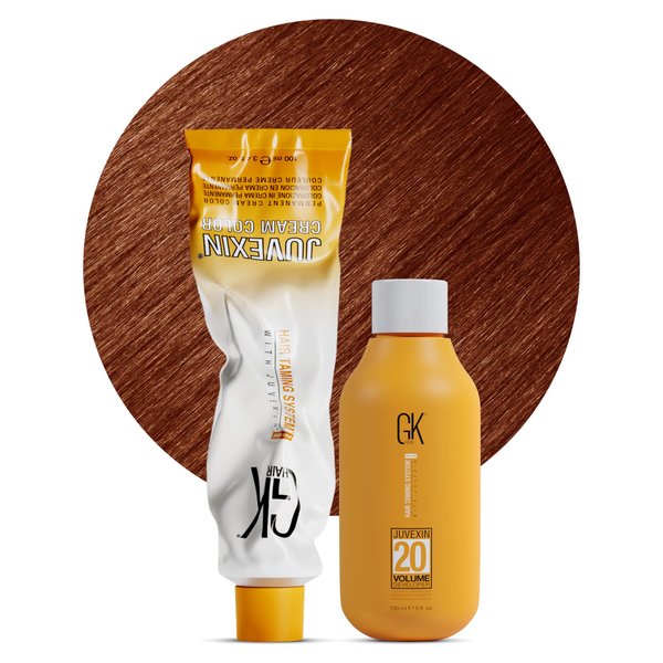 GK HAIR Global Keratin Intense Copper Blonde 7.44 Hair Color Cream Tube (3.4 Fl Oz/100ml) + 20 Volume Developer (5 Fl Oz/150ml) - Professional Permanent Long Lasting Toner Dye